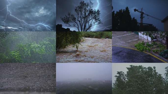 雷雨交加狂风暴雨打雷闪电暴雨来临