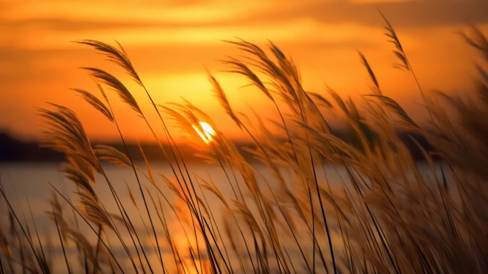 芦苇夕阳金秋十月