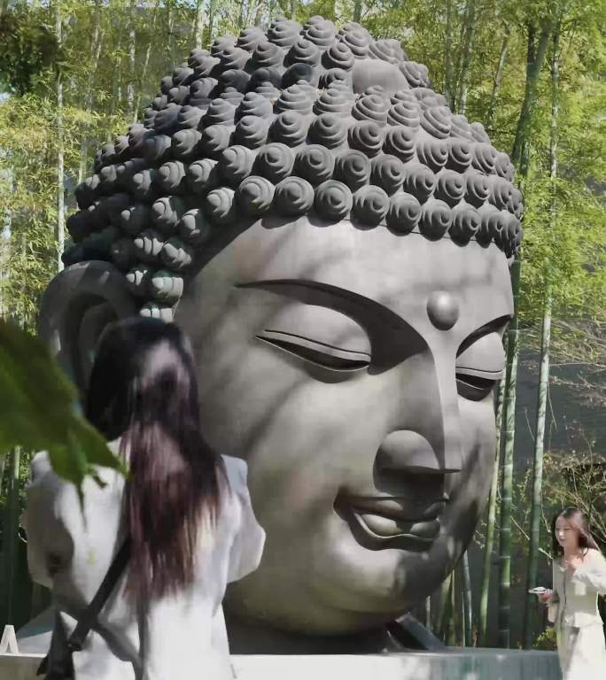 4K竖屏杭州植物园里的巨大佛头