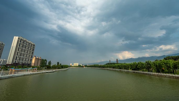 忻州市繁峙县滨河公园双塔彩虹延时