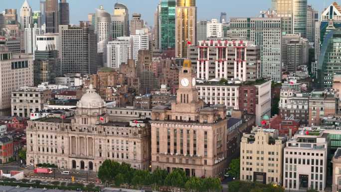 航拍上海外滩万国建筑群  上海城市风光