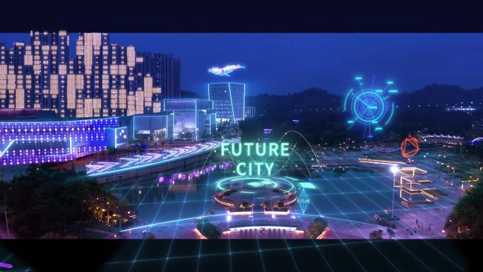 元宇宙 AR赛博朋克未来科技城市夜景