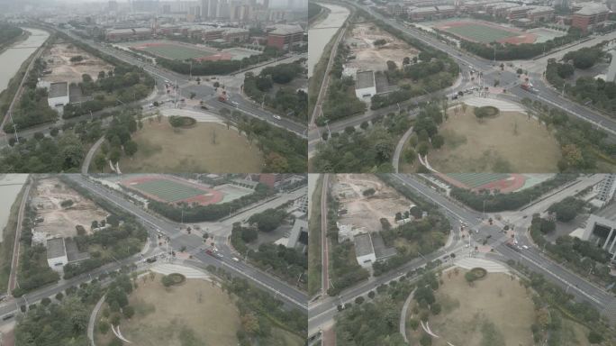 4k学校旁边的十字路口航拍 福建福清