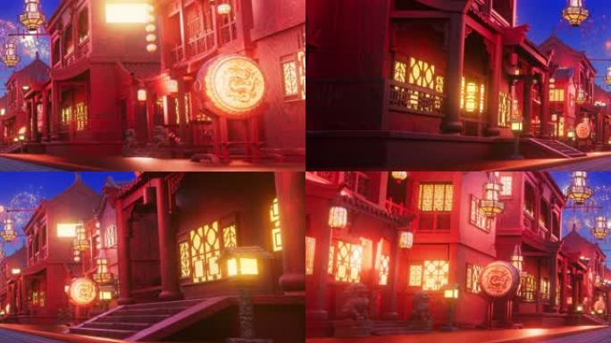 古代建筑街道夜景