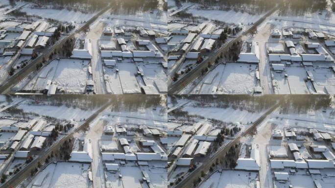 漠河 雪景日出村庄乡道航拍