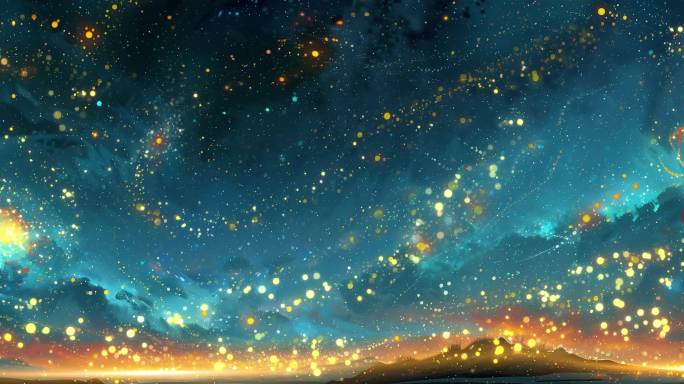 【6K】梦幻天空 漫画梵高油画星空粒子1