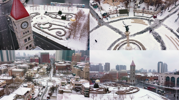 4K航拍天津意式风情街奥式风情公园钟楼