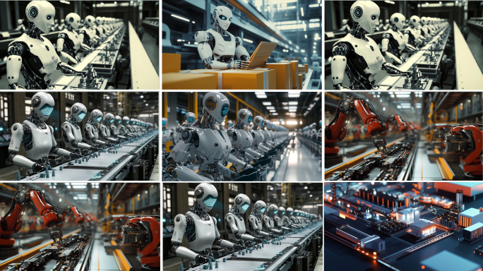 科技工厂自动化工厂机器人打螺丝