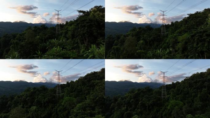 大山深处原始森林中的输电塔