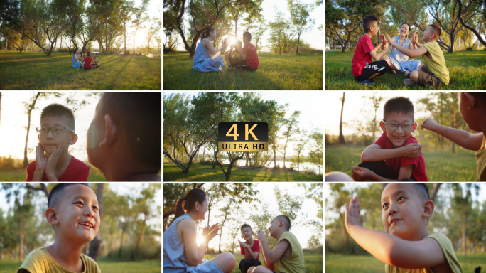 【4K】亲子在公园草坪玩耍做游戏