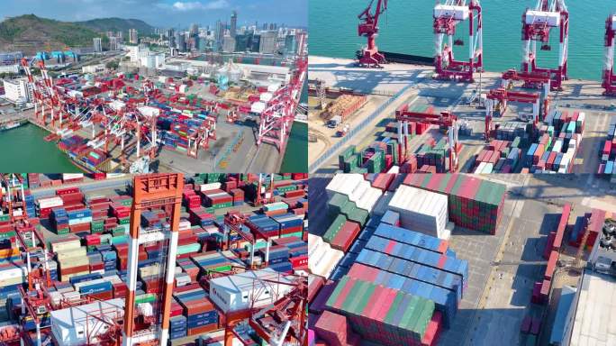 港口集装箱码头航拍工业素材价值工厂深圳招