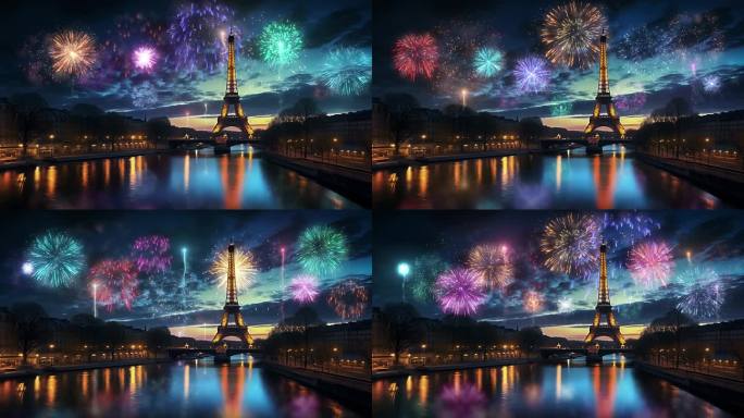巴黎奥运开幕埃菲尔铁塔烟花秀