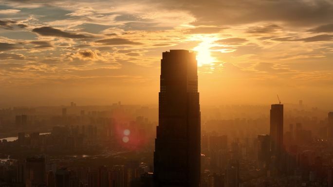 长沙航拍日出 城市建筑大气蓬勃朝阳
