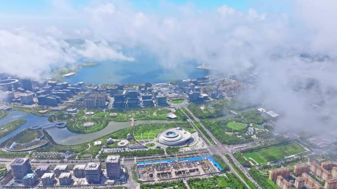 上海临港滴水湖平流云航拍