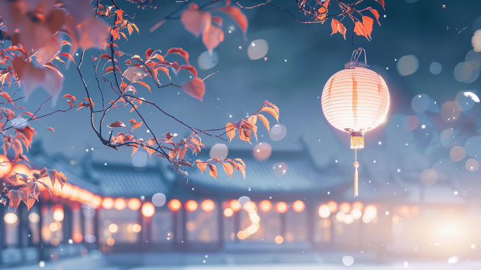 中秋、灯笼、亭子、水中月、意境、场景