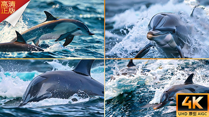 海豚跃出水面慢镜美丽海洋生态 原生态海域