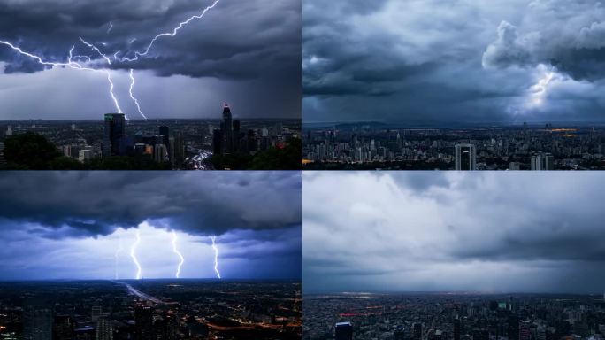 电闪雷鸣闪电雷暴阴天末日风暴大雨极端天气