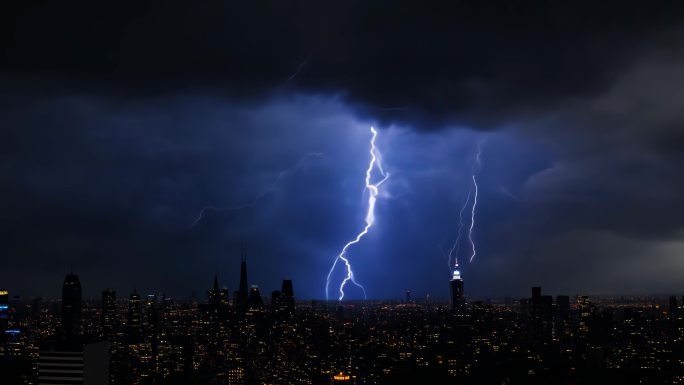 电闪雷鸣闪电雷暴阴天末日风暴大雨极端天气
