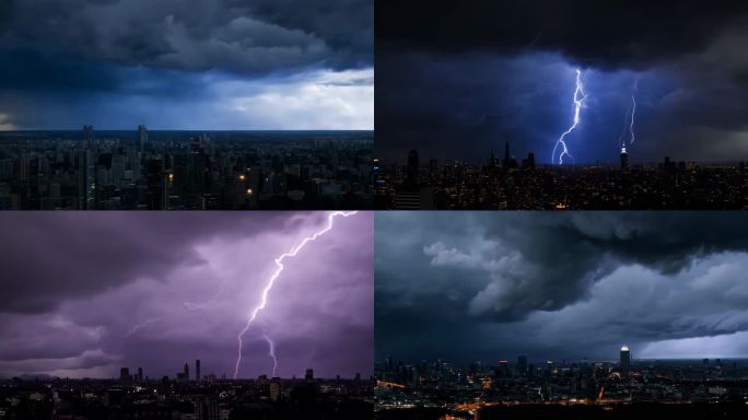 电闪雷鸣闪电雷暴阴天末日风暴大雨极端天气