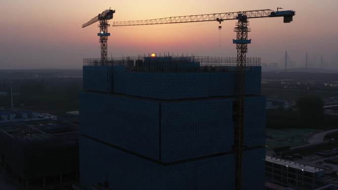 南京江北建筑工地日出航拍