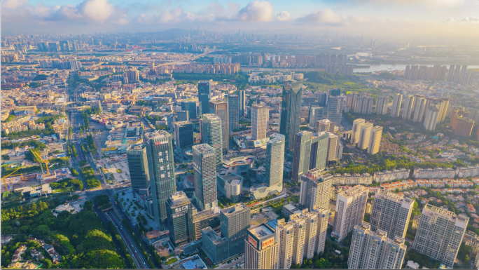 广州番禺万博商务中心cbd花园日出蓝天