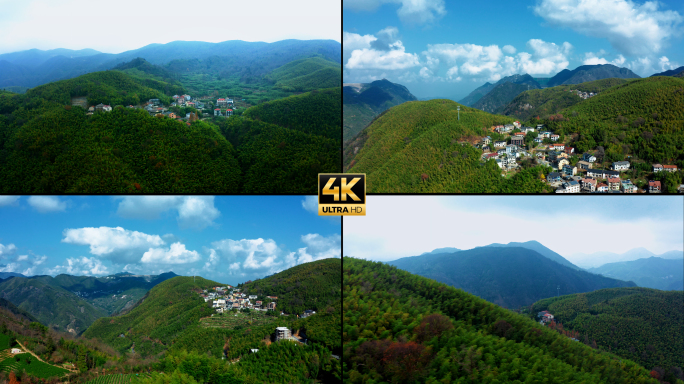 4k航拍清晨山顶的村庄原生态村庄建设