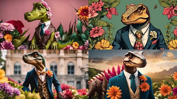 恐龙西装暴徒卡通动画男人