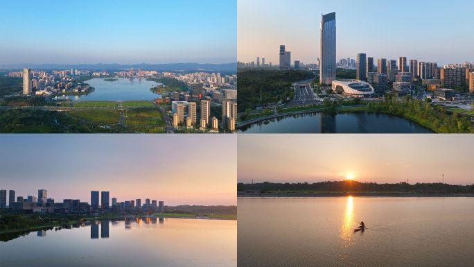 成都兴隆湖夕阳航拍4k