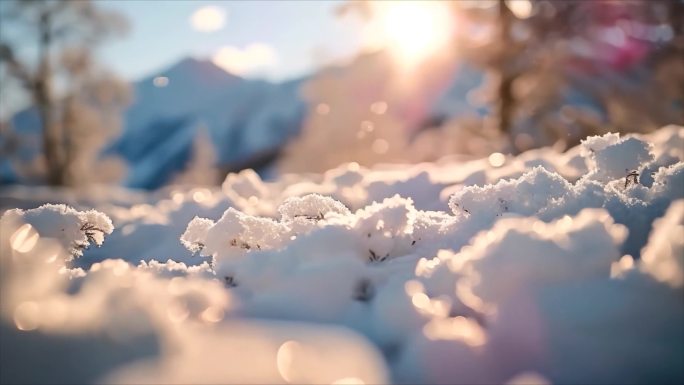 冬天雪花雪景下雪天冰晶雪花特写空镜头唯美