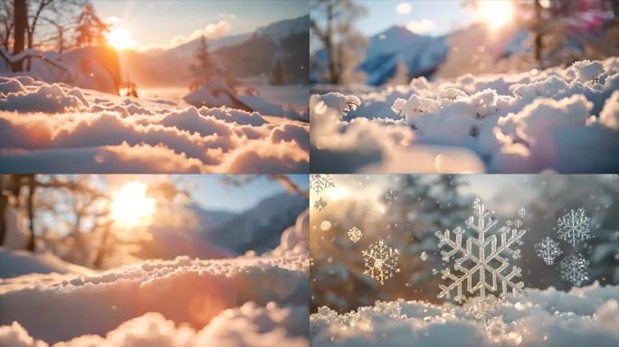 冬天雪花雪景下雪天冰晶雪花特写空镜头唯美