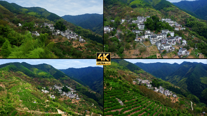 4k航拍山腰间山顶的村庄原生态村庄