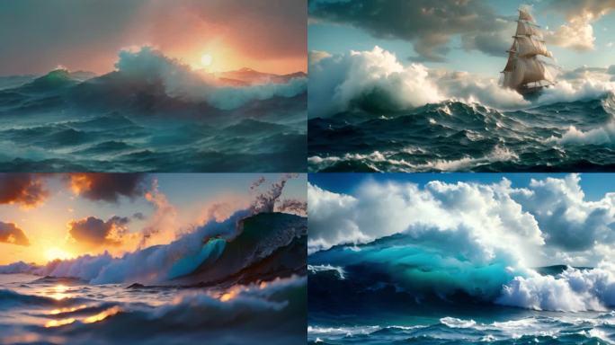 海浪夕阳大海帆船扬帆起航大气震撼年会片头