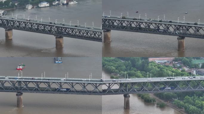 火车列车经过武汉长江大桥