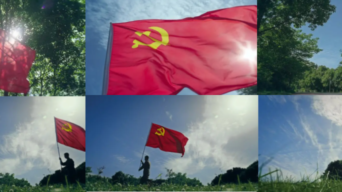 党政旗帜党建旗帜迎风飘扬举旗奔跑党政党建