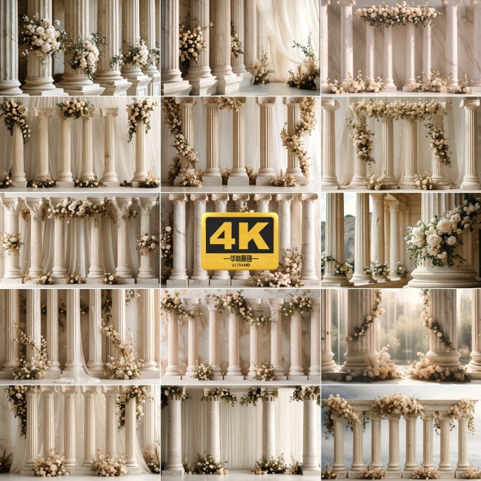 4k浪漫洁白罗马柱背景