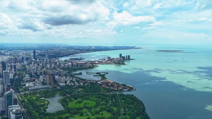 海口城市大景 海口湾入海口延时
