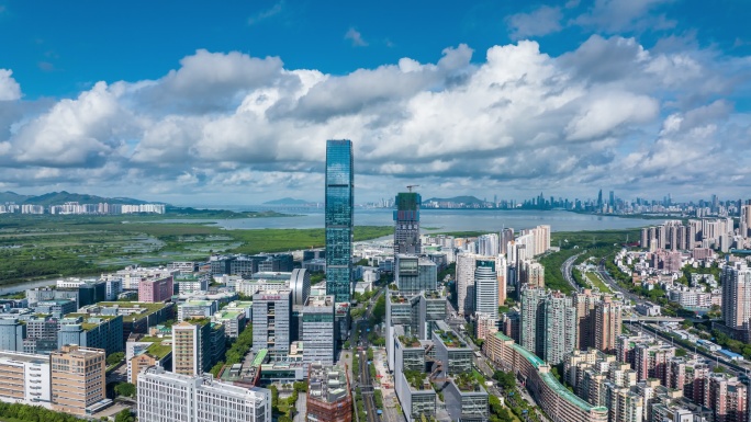深圳河套深港合作区福田保税区航拍延时大景