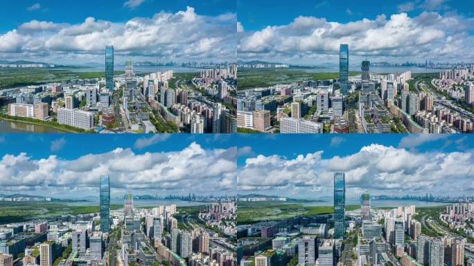 深圳河套深港合作区福田保税区航拍延时大景