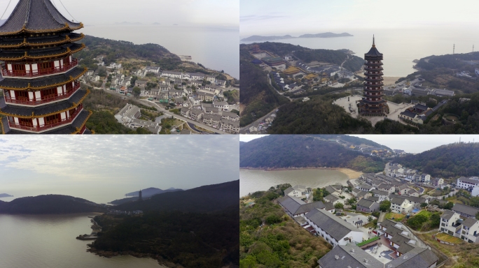 4K航拍浙江普陀山宝陀讲寺普门万佛宝塔