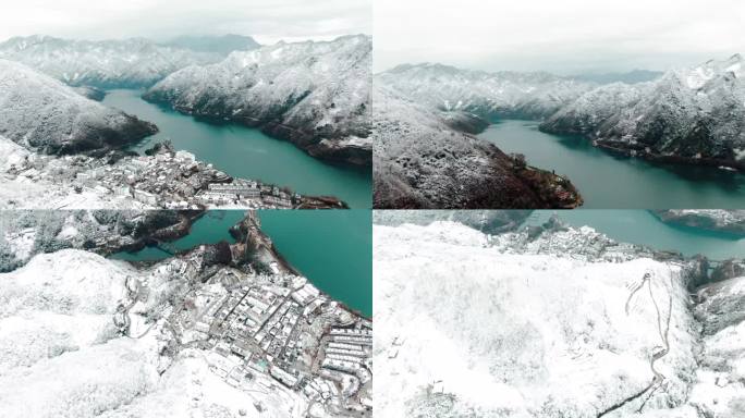 湖边冬日雪景航拍