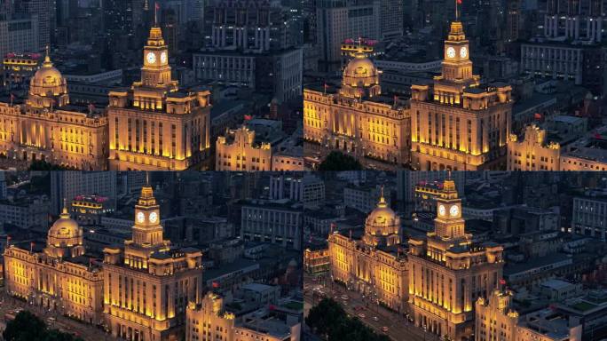 上海外滩国际建筑展美丽夜景鸟瞰图。