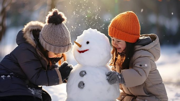 堆雪人 打雪仗 小朋友雪中奔跑