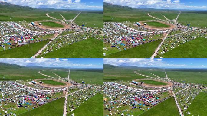 若尔盖县黄河河曲马赛马节现场草原航拍