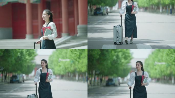大学生拉行李箱新生入学开学