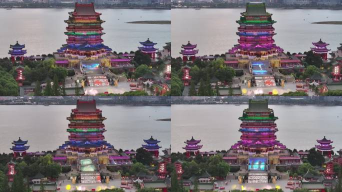 南昌滕王阁夜景灯光秀航拍