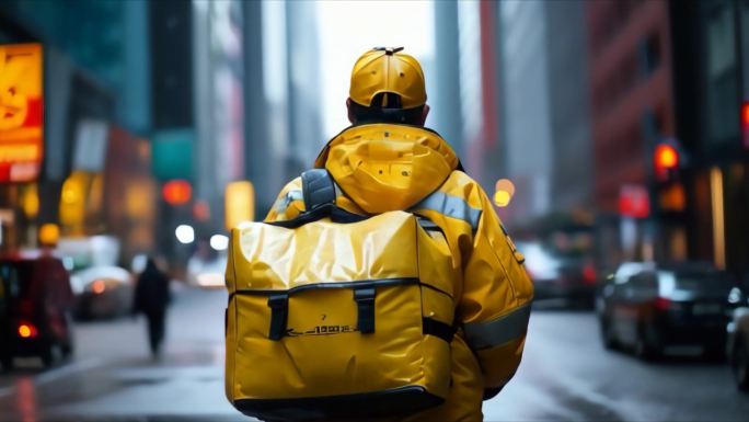 4K快递员风雨无阻的背影