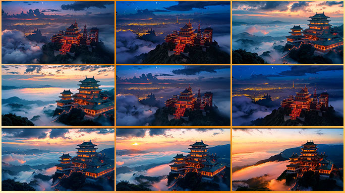 半山神秘亭台楼阁中国古代传统风格舞台背景