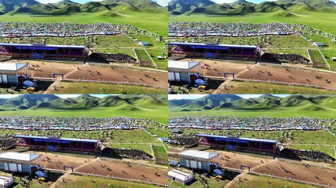 若尔盖县黄河河曲马赛马节现场草原航拍