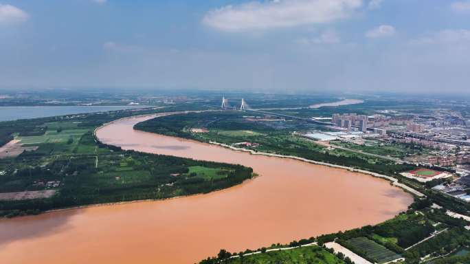 济南黄河黄河大桥黄河铁路大桥黄河航拍延时