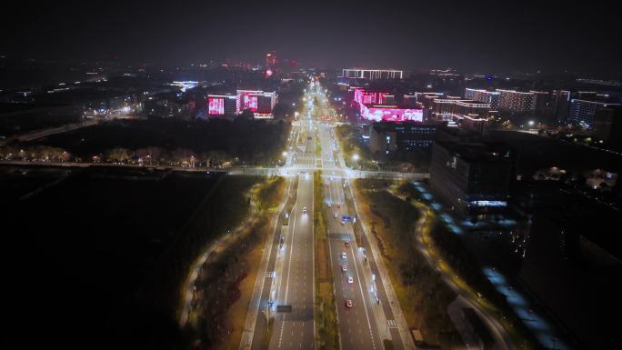 杭州城西城市马路航拍夜景